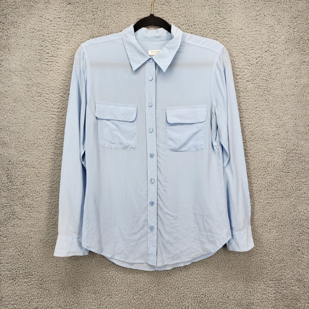 Equipment Femme Womens Medium Light Blue Button Down Long Sleeve Pocket Shirt